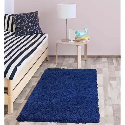 Ottomanson Flokati Faux Sheepskin Shag Area Rug, 2'7"X5', Navy Blue, 5 Feet