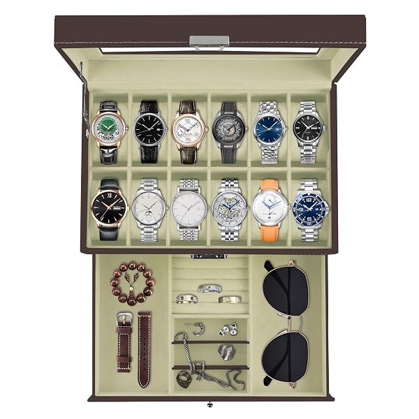 OGRMAR 12 SLOT PU LEATHER LOCKABLE WATCH STORAGE...