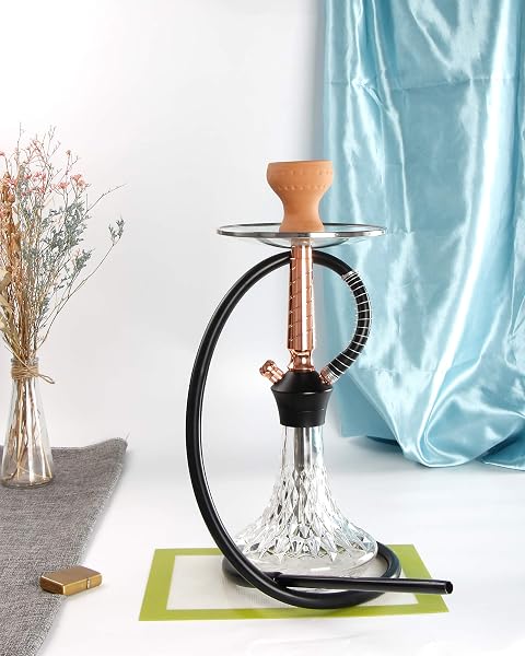 REANICE 17.5″ HOOKAH SET WITH 1 HOSE GLASS HOOKAH KIT WITH SHISHA ACCESSORIES (CLEAR) …