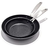 OXO Enhanced 8" and 10" Frying Pan Skillet Set, Healthy Ceramic Nonstick, PFAS-Free, Stainless Steel Handle, Dishwasher Safe, Oven Safe, Black