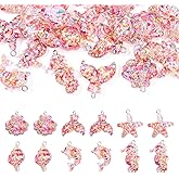Boutigem 24Pcs Ocean Animal Resin Charms Colorful Sequins Shell Starfish Sea Horse Fish Tail Dolphin Pendants Marine Life Pendants Cute Sea Animal Charms for Necklace Earring Keychain Jewelry Making