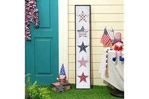 Chitidr 4th of July Porch Sign 42'' Star Rustic Vertical Home Decor American Wood Outdoor Welcome Sign with Lanyard and Porch Tilter for Front Door Porch Patio Deck Patio Wall Indoor Outdoor Farmhouse