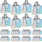 Sweetude 30 Pcs Iridescent Christian Gift Bags Bulk with Bible Verse 13 x 11 x 5 Inch Religious Glossy Tote Holographic Reusable Goodie Bags with Handles for Christmas Holiday Gift Wedding Birthday