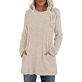 XIEERDUO Long Sleeve Shirts for Women Crewneck Tunic Tops Loose Fit Dressy Womens Sweaters with Pockets Fall Fashion 2025