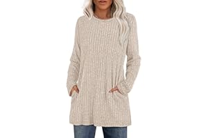 XIEERDUO Long Sleeve Shirts for Women Crewneck Tunic Tops Loose Fit Dressy Womens Sweaters with Pockets Fall Fashion 2025