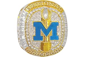 Generic Michigan 2024 Wolverines National Men’s Football Champions Replica Ring with bamboo box Christmas Ornament Gifts for Men Boys Kids Women Youth, silver