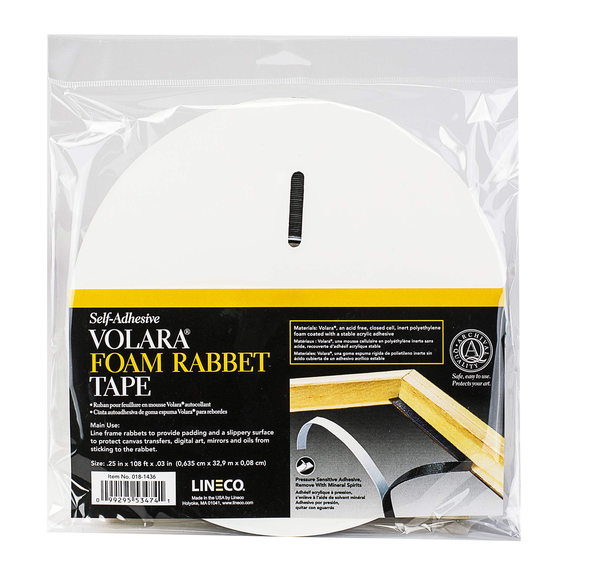 Lineco Black Volara .0313'' Thick Foam Rabbet Tape. Acrylic Adhesive for Lining Frame Rabbets. Protects Canvas Transfers, Digital Media, and Art.25'' Wide 36 Yards. Archival Quality 018-1436