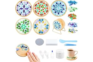 Karidge 5 Sets Christmas DIY Mosaic Tiles for Crafts, Mixed Color Mosaic Coaster Kit Material Package for Adults Women, Wooden Coaster for Drinks Tray Handmade Home Decoration and Gift Idea