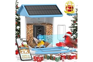 BROAIMX Bird Feeder with Camera-Free AI Forever for 1,1000+ Birds Identification, 2K HD & 5MP Night Vision, Record Video Live View, 64GB Card, App Alerts, Gifts for Bird Lovers