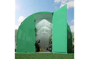 Papababe 20x10x7ft Large Walk-in Greenhouse for Outdoors with Watering System Upgraded Swing Door Tunnel Greenhouse kit,12 Windows, Ground Pegs & Film Clips, Heavy Duty Galvanized Steel Frame,Green