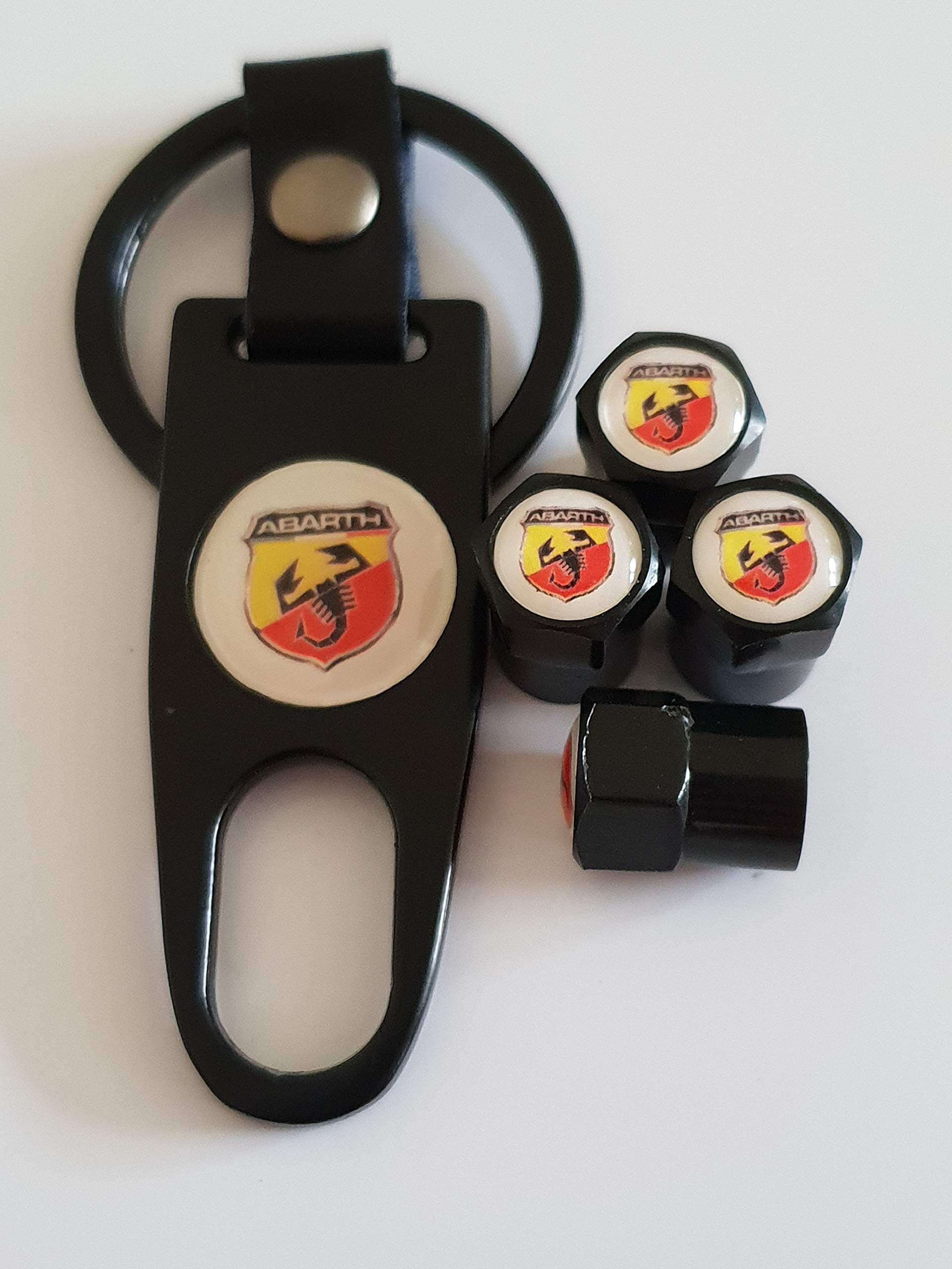 Speed Demons FIAT ABARTH Black Valve Dust Caps with Spanner Keychain Keyring for all models Plastic non Stick