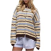 GORGLITTER Women's Button Up Striped Sweater Cardigan Lightweight Long Sleeve Crewneck Fall Trendy 2025 Knitwear Tops
