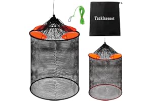 TACKLURENET 2Pcs Foldable Floating Fish Basket Fishing Basket Live Caught Fish for Kayak Fishing Accessories with Storage Bag Rubber Coated Netting and Nylon Netting Satisfy All Your Needs with Two Sizes