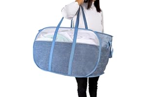 XIAYAN Pop Up Laundry Hamper，with Durable Handles collapsible laundry basket，Easy to Open and Fold for college Dorm,kids room，travel (Blue)…