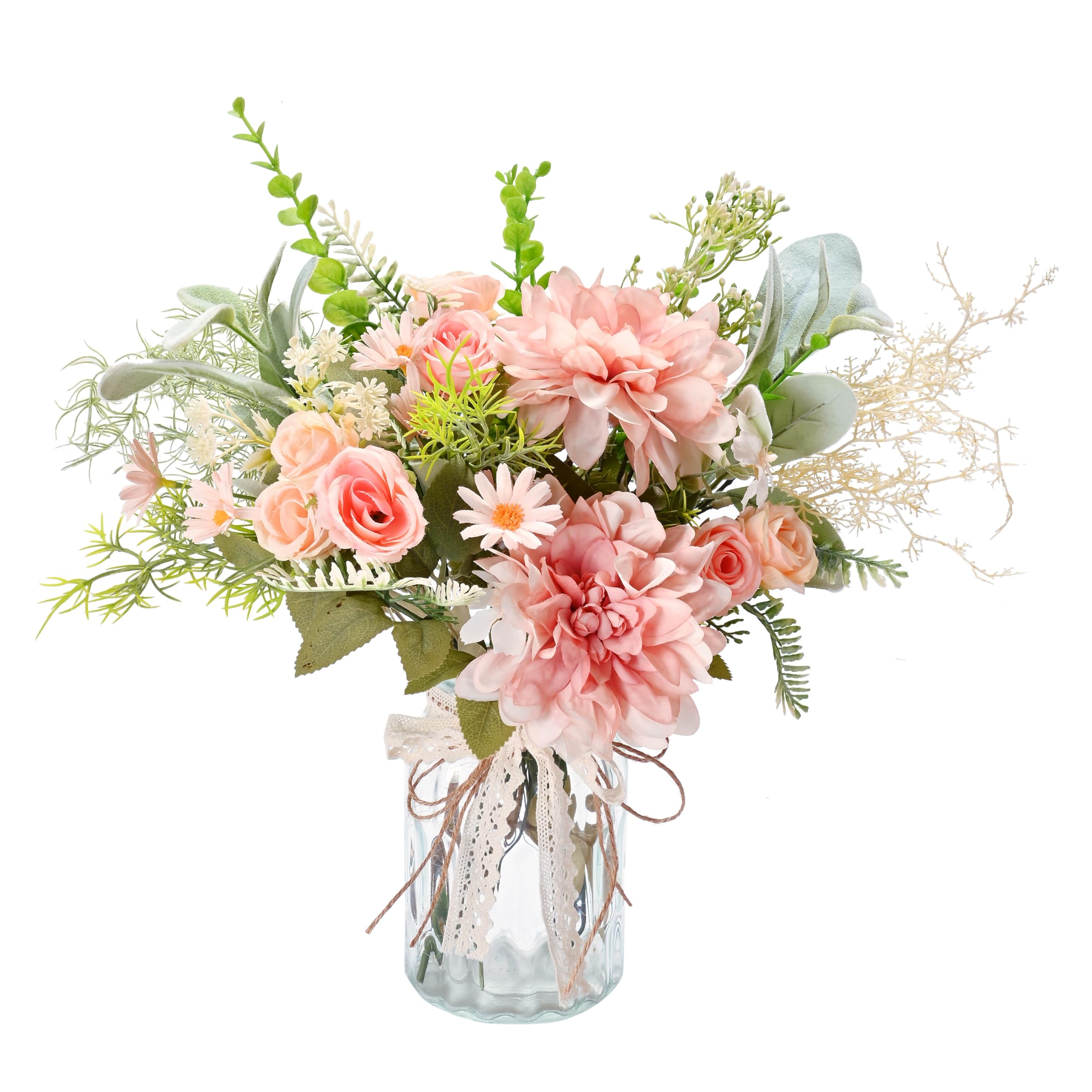 Yorkmills Artificial Rose Flowers in Vase, Silk Pink Rose Hydrangea Bouquet Artificial Flowers with Pot Flower Arrangement for Home, Autumn Spring Decor Centerpiece Table Decorations