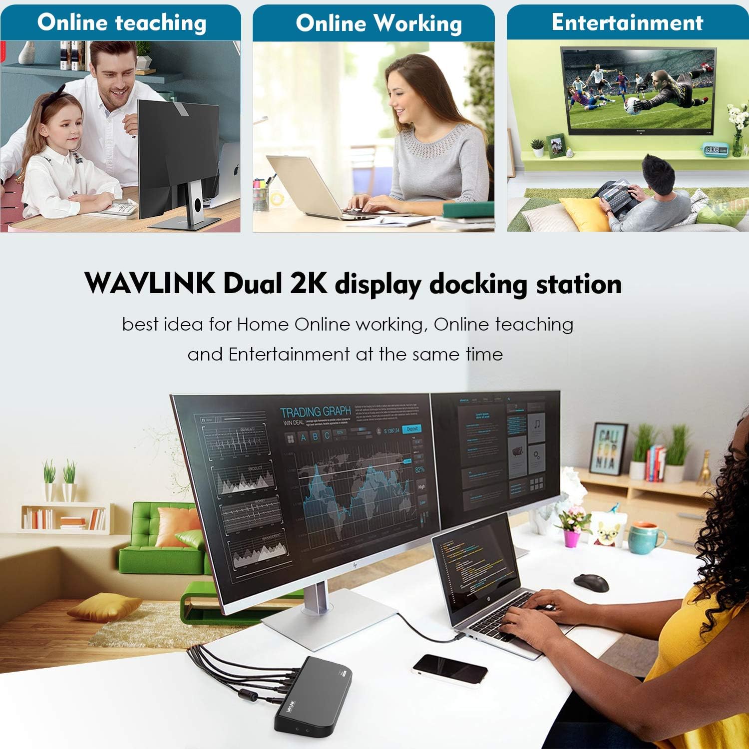 WAVLINK USB 3.0 Universal Laptop Docking Station Dual Display with HDMI & DVI/VGA with Gigabit Ethernet, 6 USB Ports, Audio for Laptop, Ultrabook and PCs, More Efficient Home Office: Computers & Accessories