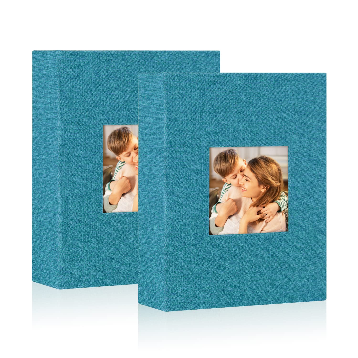 Lanpn Photo Albums 7x5 Pockets, Linen Slip in Top Loading Photo Album Holds 50 Portrait 13x18cm Pictures (Teal, 2 Packs)