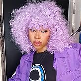 PHOENIXFLY Purple Curly Wigs for Black Women Short Curly Wigs for Women Curly Synthetic Hair Heat Resistant Hair Replacement with Wig Caps (Purple)