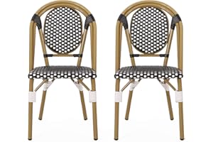 Christopher Knight Home Gwendolyn Outdoor French Bistro Chairs (Set of 2), Black, White, and Bamboo Finish