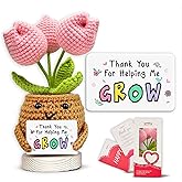 Gossby Handmade Positive Tulip Flower Crochet - Thank You for Helping Me Grow - Teacher Appreciation Gift - Thank You, Birthday, Graduation, Last Day of School Gift for Teacher from Student