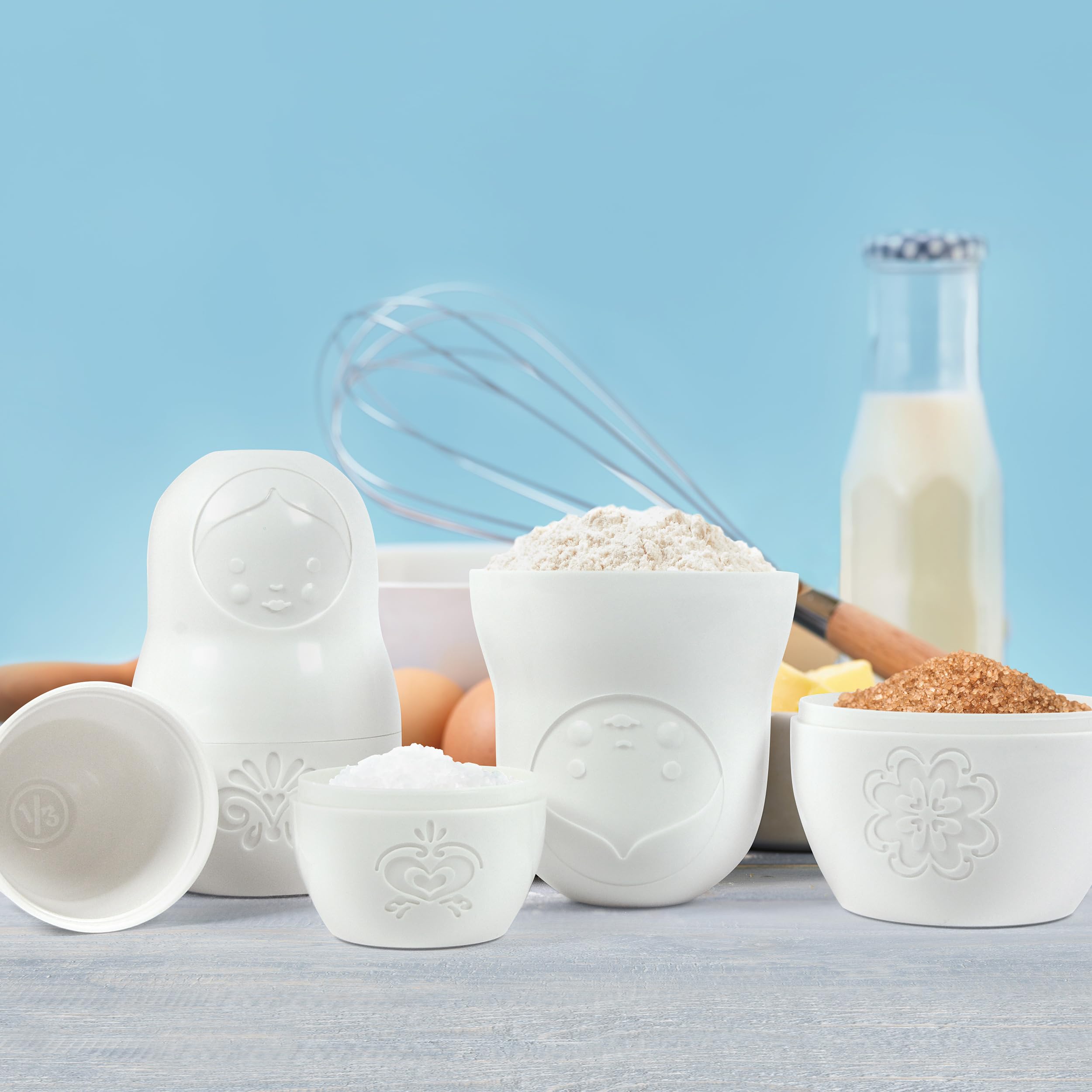 Genuine Fred M-CUPS Matryoshka Measuring Cups, Set of 6, Russian Doll Nesting Measuring Cups, White