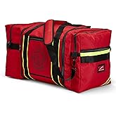 LINE2design Firefighter Gear Bag, Turnout Jumbo Gear Bag with Reflective Trim, Padded Shoulder Strap and Maltese Cross Logo Red Bag
