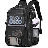 PIG PIG GIRL Mesh Backpack, 17in Heavy Duty See Through Backpack Ultra-Lightweight Net Bookbag Breathable Transparent Beach Backpacks for School Sports Gym, Black