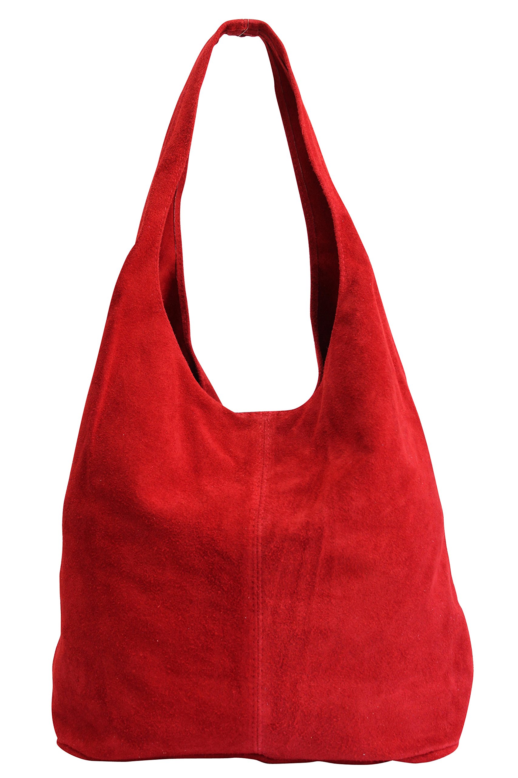 Ambra women’s suede handbag, shoulder bag, leather bag, shopper bag, WL818 Red Size: XL