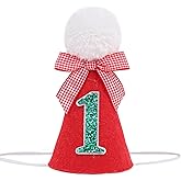 Agvgaza Christmas 1st Birthday Hat - Red Felt One Party Hat for 1 Year Old's New Year Celebration, Baby's First Birthday Christmas Photo Props