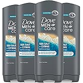 DOVE MEN + CARE Body and Face Wash Exfoliating Sea Salt + Citrus 4 count for Men, with 24-Hour Nourishing Micromoisture Technology 18 fl oz