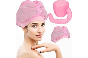 ANG TIAC 3PCS Net Plopping Cap for Drying Curly Hair, Adjustable Net Plopping Cap with Drawstring, Dry Hair Cap with Elastic Band Suitable for Different Head Sizes (2Pcs Net Plopping Cap+1PcsBonnet Hair Dryer)
