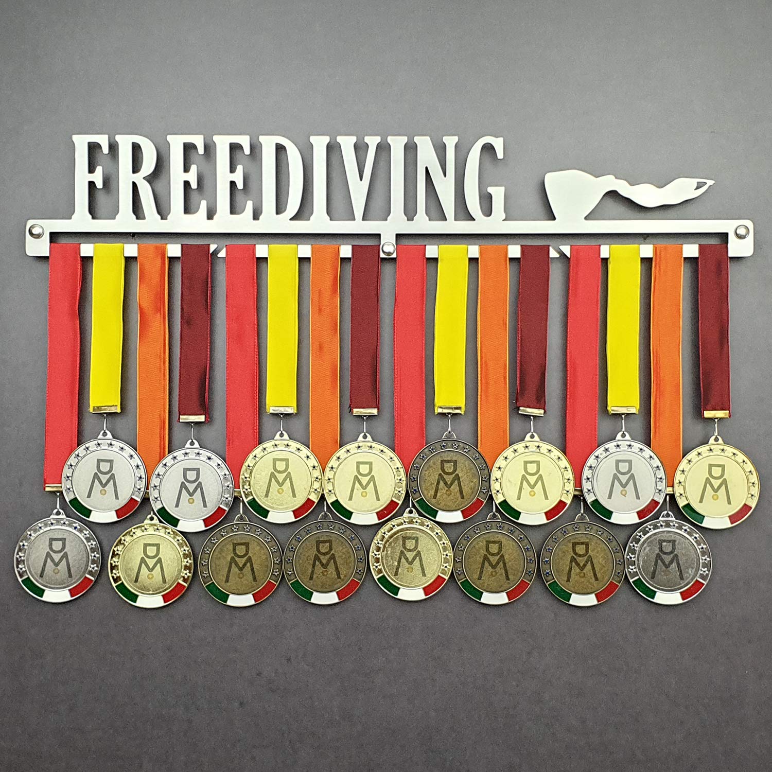 FREEDIVING - Medal Hangers for Diving, Apnea, Sport Medals - Medal Show Wall Mounted - Medal Display Rack - Trophy Holder (600 mm x 100 mm x 3 mm)