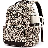 LOVEVOOK Laptop Backpack for Women with Pouch Pocket for Large Capacity Cup,15.6 Inch Laptop Computer Bag Travel Backpack Purse,Waterproof Work Business Backpack College Teacher Bags,Leopard print