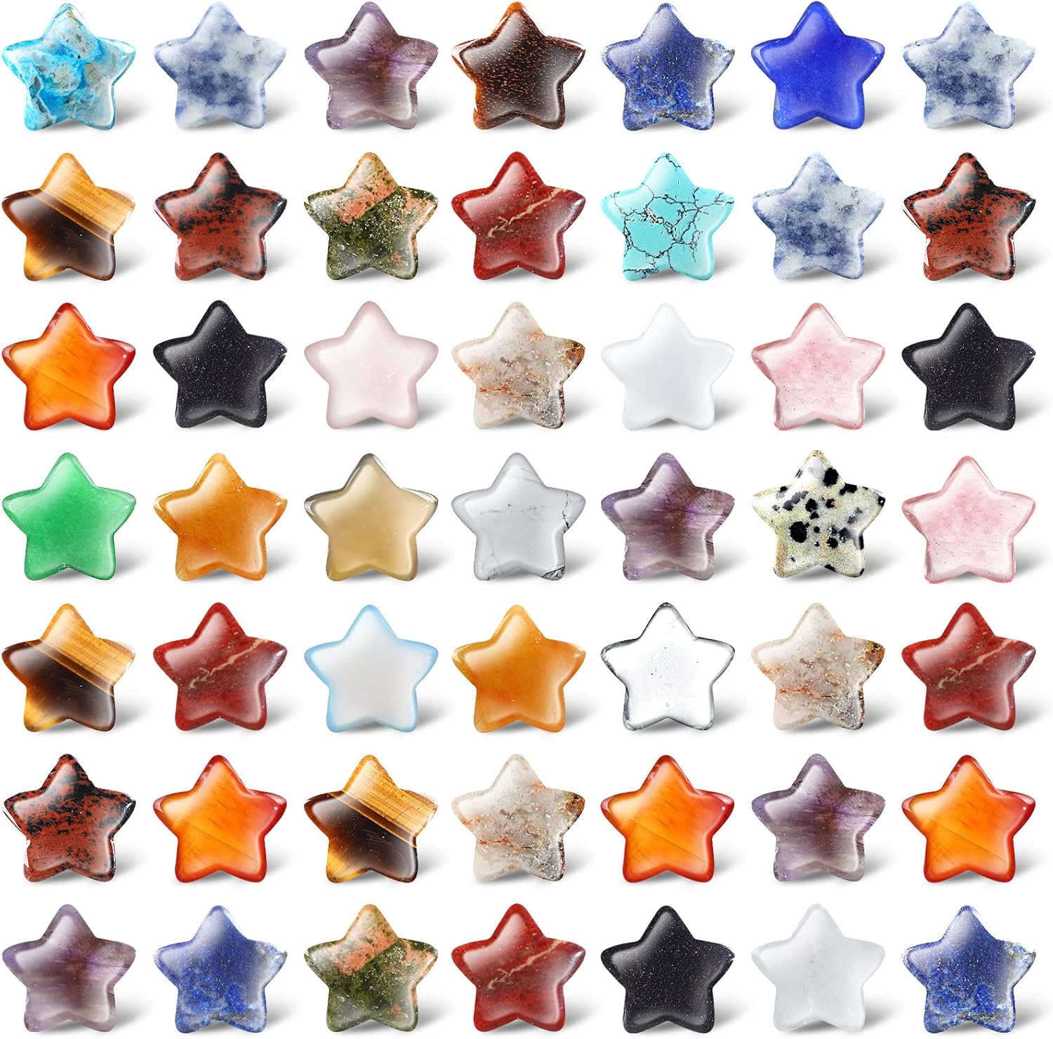 Indoor Fountains & Accessories - 50 Pcs Worry Stones Star Shaped Crystal Stones Bulk 0.8 Inch Mini Crystal Stones Assorted Star Crystal Pocket Carved Stone Star Gemstones for Witchcraft Meditation Balancing DIY Jewelry Decor