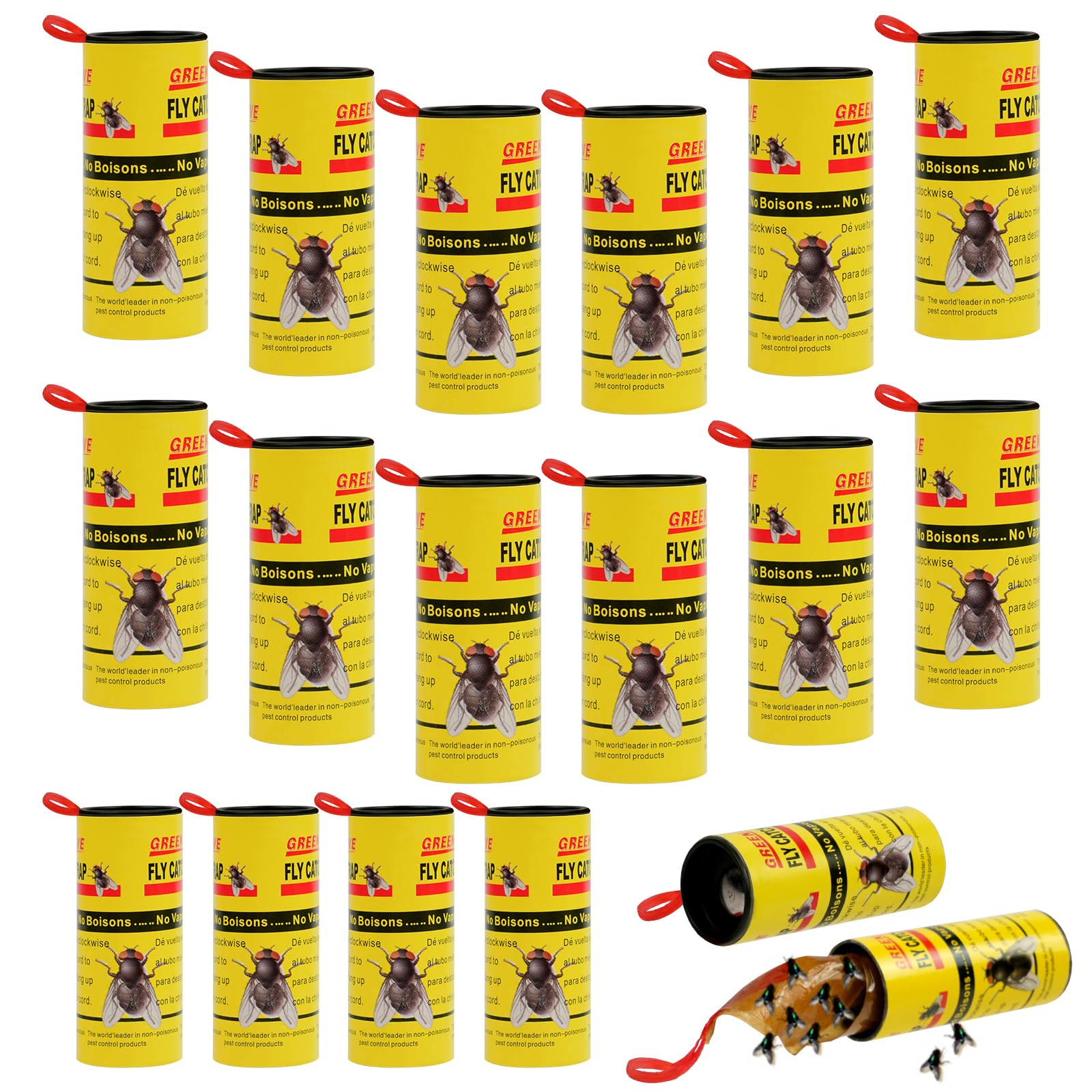 Flintronic 18 Pack Pesticide Free Fly Paper, Sticky Fly Catchers Trap, Fly Paper Strips for Catching Bugs Insects Fruit Flies Moths, Indoor Outdoor Use