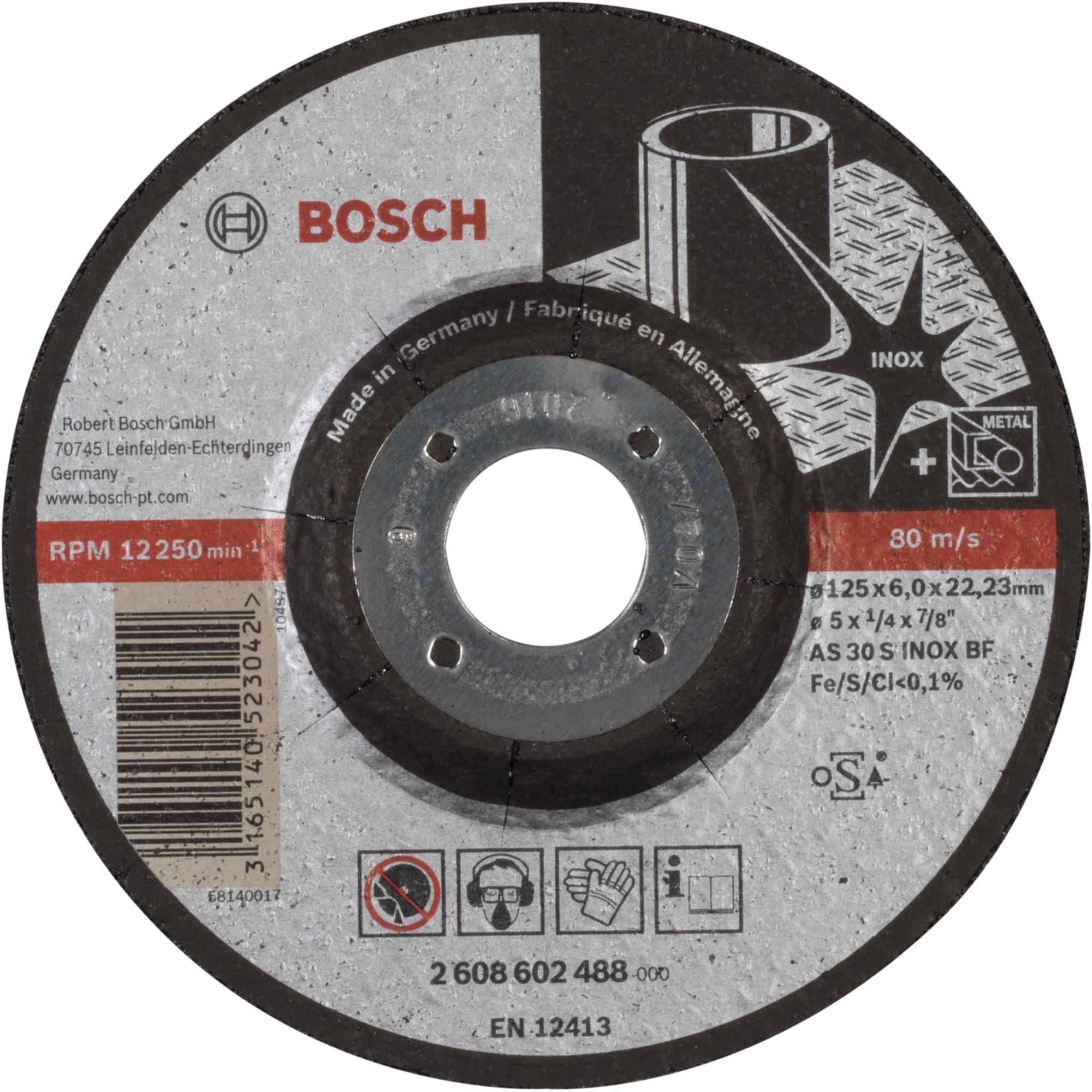 Bosch 1x PRO Stainless Steel Longlife Grinding Disc for Small Angle Grinder and Bore 22.23 mm (for Stainless steel, Ø 125 mm, Professional Accessory Small Angle Grinder)