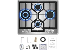 KOXKING 24 inch Gas Cooktop, Built-in Gas Stove Top with 4, 24 Inch NG/LPG Convertible Cooktops, Four Burner Propane Cooktop with Thermocouple Protection, Stainless Steel