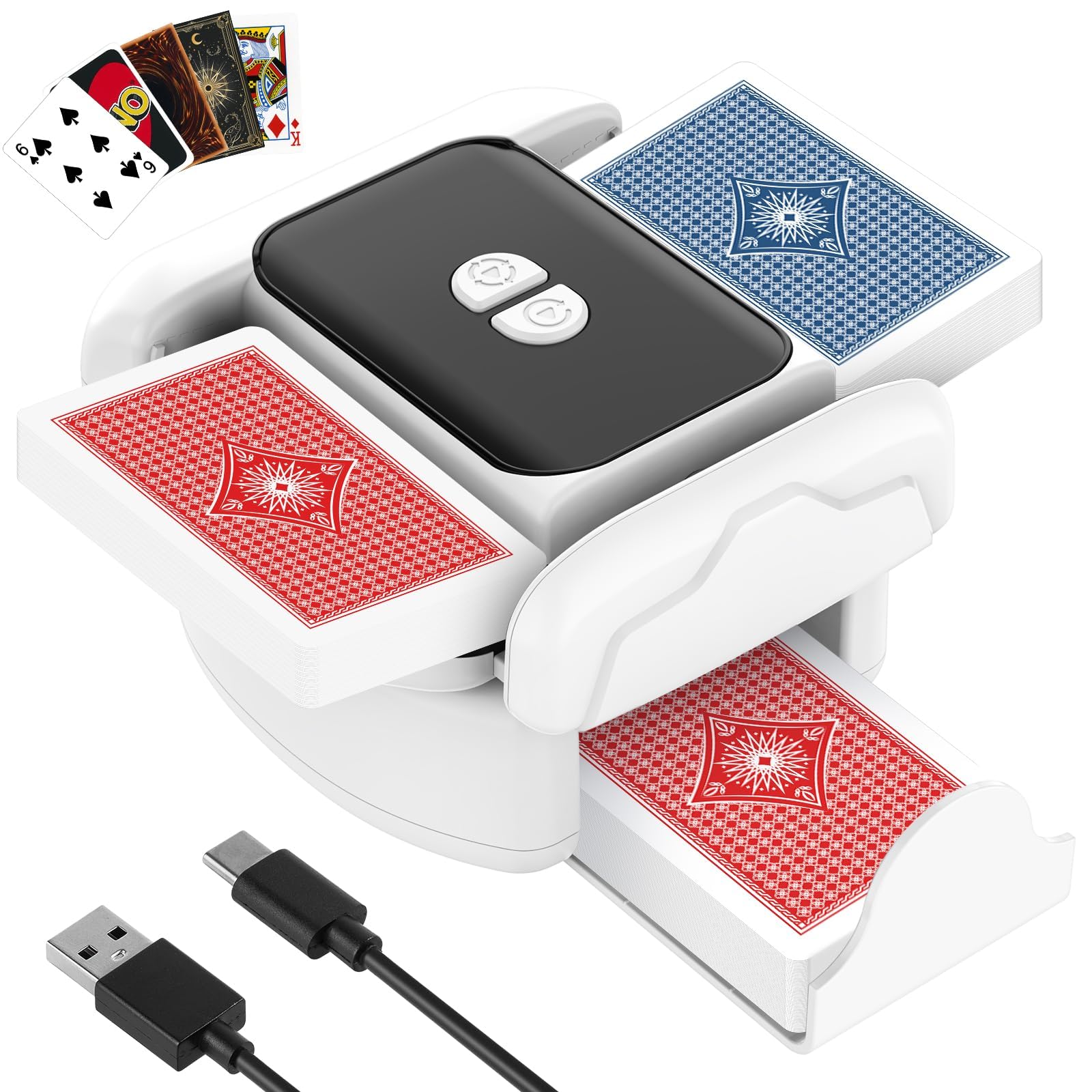Automatic Card Shuffler machine, Electric Shuffling Machine, Portable Shuffler Machine, for 2decks, 2600 Mah Built In Battery, Usb-C Charge, for Poker Uno Blackjack Texas Hold'em Skip-Bo Phase 10