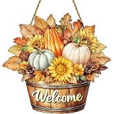 Fall Decorations for Home Fall Door Decor Fall Wall Decor Welcome Sign | Fall Wreaths for Front Door Hanger Wooden Maple Leaf Pumpkin Hanging Sign for Autumn Porch Indoor Outdoor Home Decorations