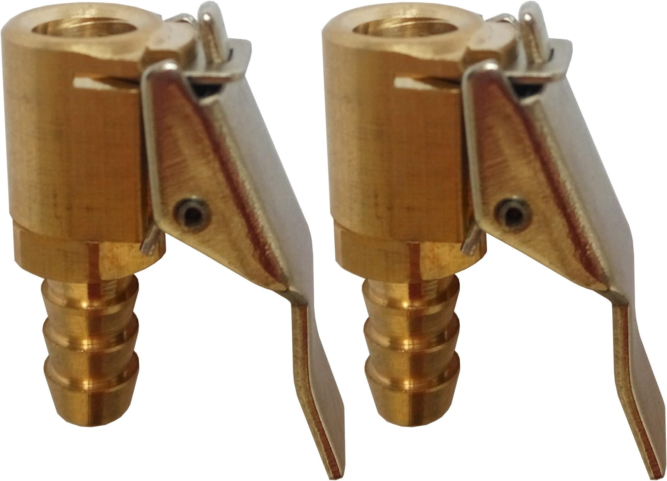 Harzole Close ac108C 5/16" brass tire inflator lock on air chuck,mini air compressor portable tire inflator tire chuck hose end with barb connector for hose repair-2Pack