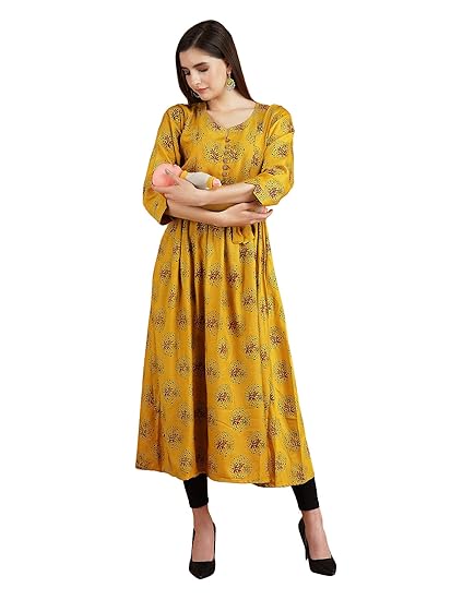 Women's Rayon Maternity/Nursing/Easy Feeding/Breastfeeding/Kurti/Straight Kurta/Dress/with Zippers For PRE and Post Pregnancy