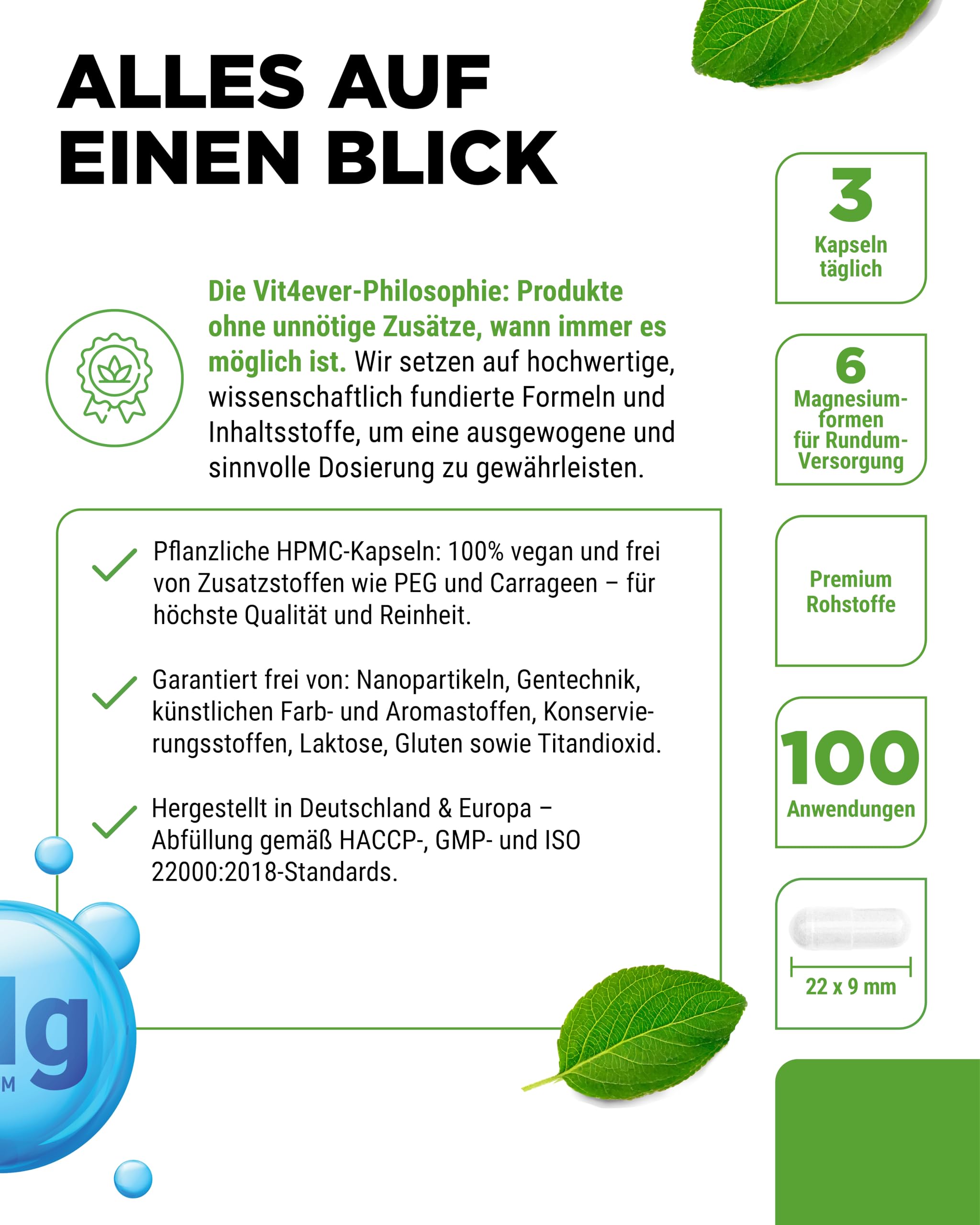 vit4ever Magnesium Komplex hochdosiert 375 mg - 6-fach mit hohem Bisglycinat-Anteil - 300 Kapseln (100 Tage) - mit Citrat, Malat, Ascorbat, Laktat - vegan, ohne unnötige Zusatzstoffe, laborgeprüft 6