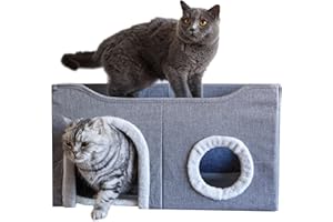 Miwoowim Large Cat Cave Bed for Indoor Cats(24" x 16" x 13"), 2 Story Cat House Bed Cute,Warming Cat Bed Large Size,Warm Cat Beds & Furniture Condo,Cat Houses & Condos,Cat Cubes and Hideaway