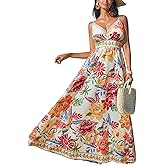 CUPSHE Women's Summer Dresses Casual Spring V Neck Sleeveless Floral Beach Vacation Long Spaghetti Strap Flowy Maxi Dress