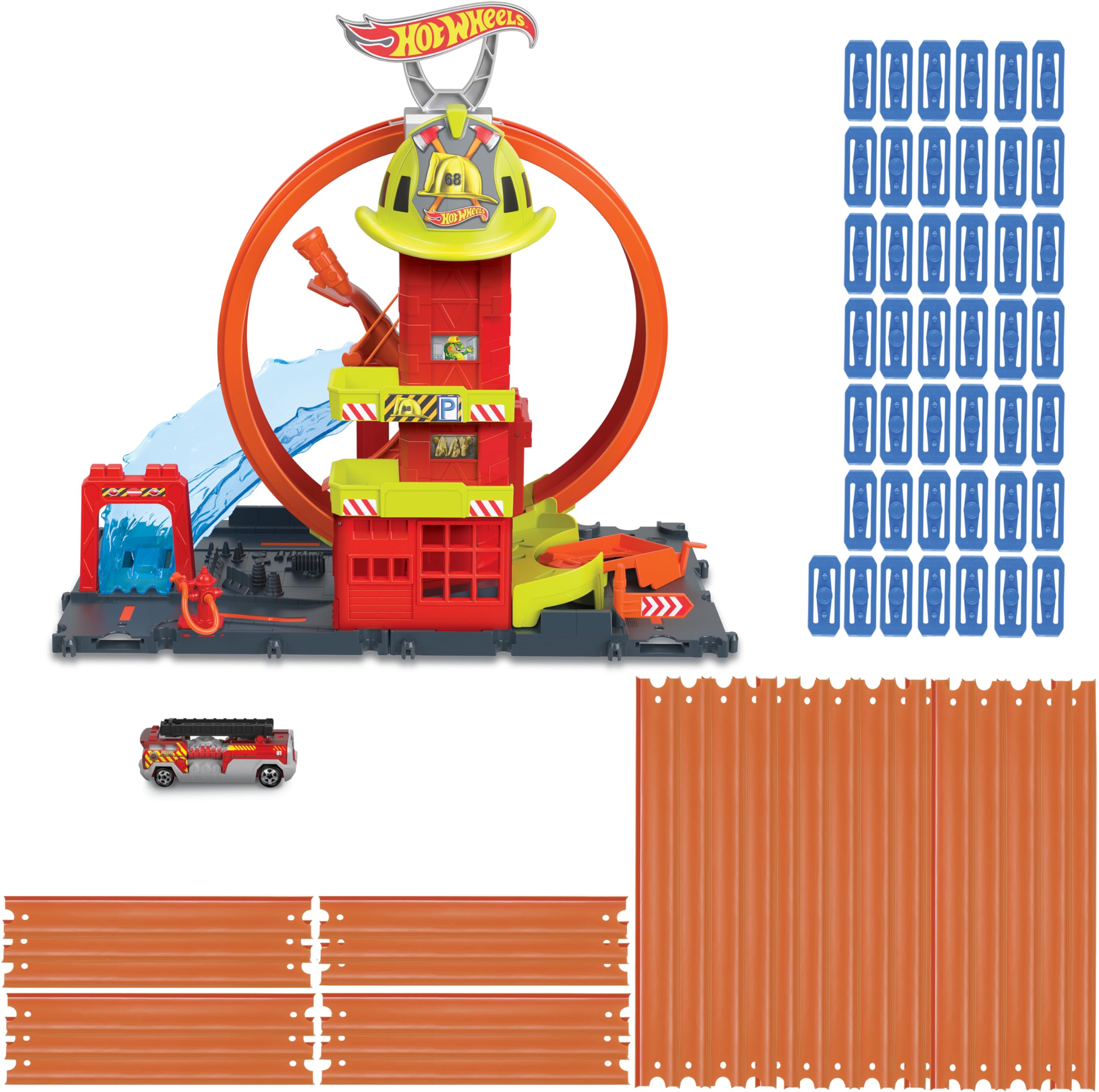 Hot Wheels City Super Loop Fire Station & Firetruck + Track Builder Set, 40-ft Track & 1:64 Scale Toy Car (Amazon Exclusive) Image