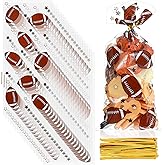 CIATBYYJ 100 Pcs Football Goodie Bags with 120 Pcs Gold Twist Ties, Football Treat Bags for Party Favors, Gifts, Plastic Candy Snack Bag for irthday Sport Events Party Gift Superbowl Decorations