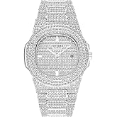 FANMIS Unisex Luxury Crystal Diamond Watches Silver Gold Fashion Quartz Analog Watch Stainless Steel Band Bracelet Big Face Women's Men's