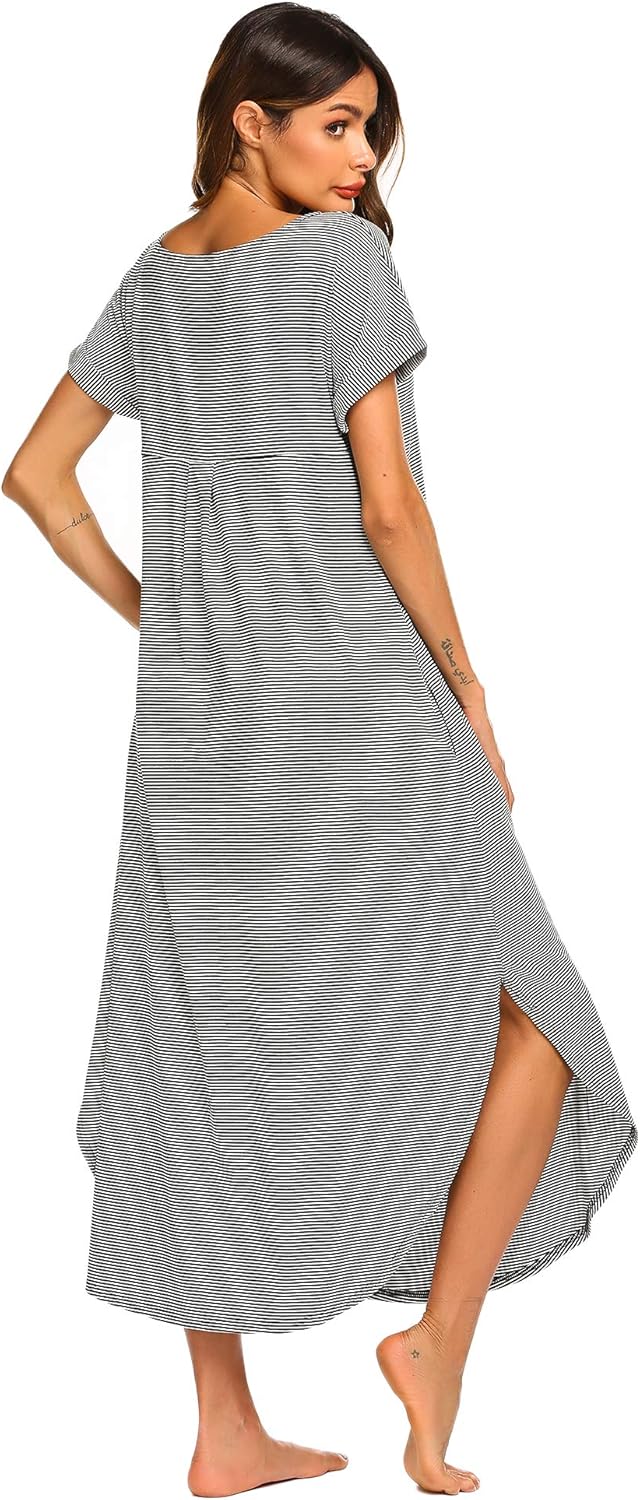 Ekouaer Sleepwear Women's Casual V Neck Nightshirt Short Sleeve Long Nightgown S-XXL at  Women’s Clothing store