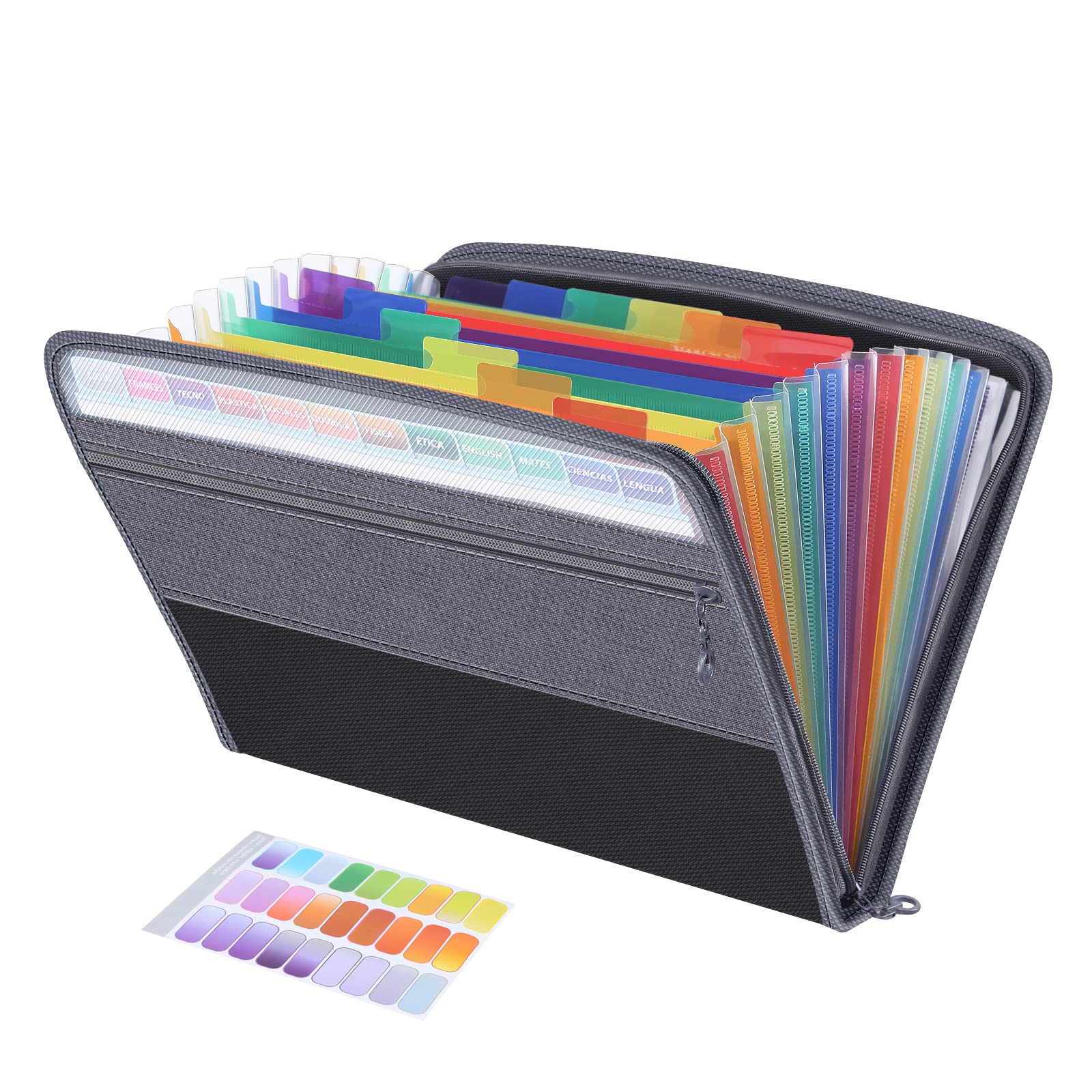 Fun File Organiser,13 Pockets Folder Document Organiser Box Files and Folders for Paperwork A4,Rainbow Expanding Concertina Filing Folder,Plastic Paper Receipt Storage Organisers Boxes with Tabs,Black