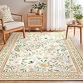 SHACOS 5x7 Boho Rugs for Living Room, Machine Washable Area Rugs for Bedroom Non Slip Floral Soft Nursery Carpet for Playroom Entryway Dining Room, Beige